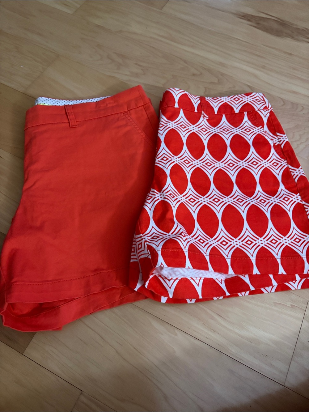 crown & ivy Orange Solid and Orange/White Patterned Women's Shorts